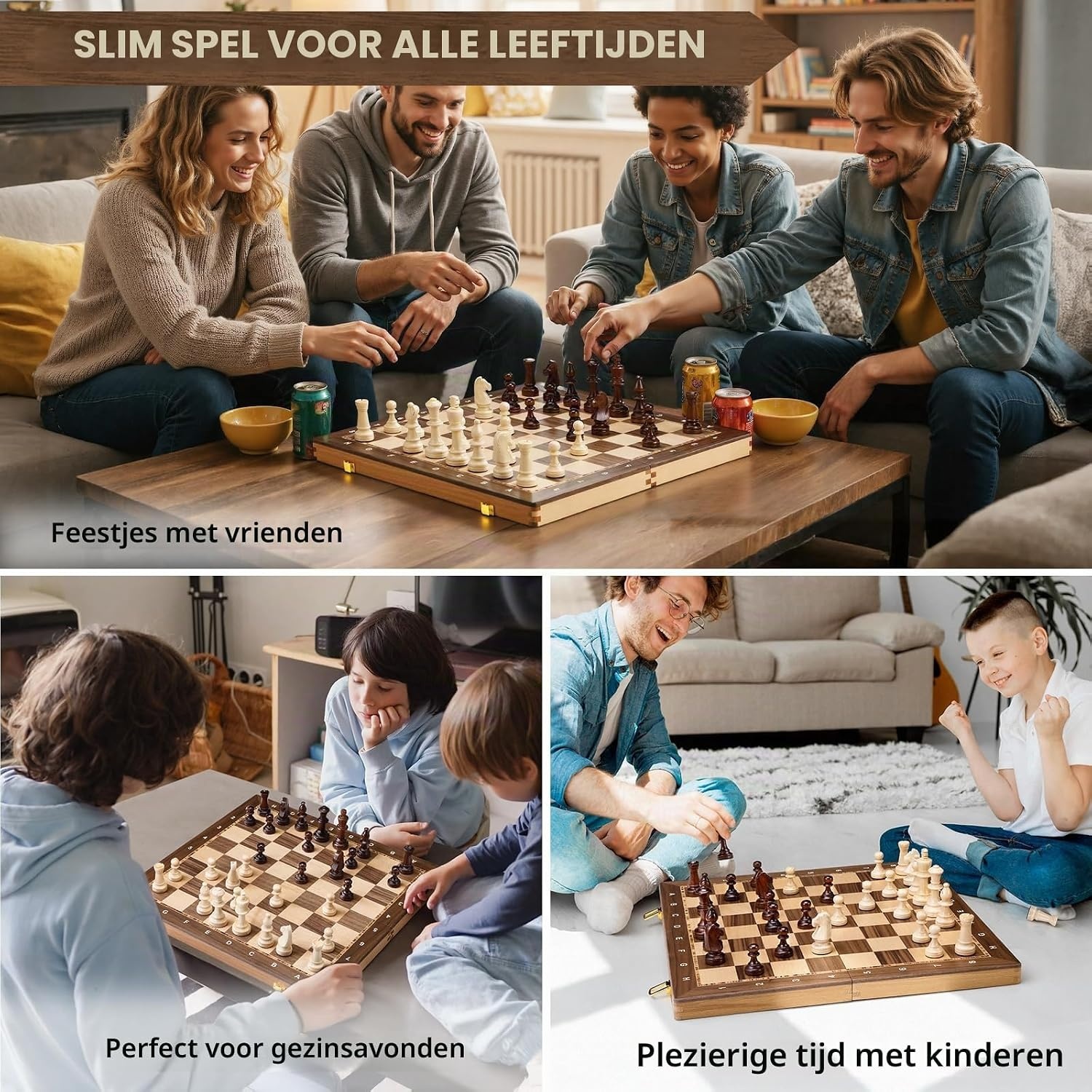 Peradix Houten schaakbord, 48,3 cm, inklapbaar, toernooischaakbord met 9,5 cm koning, 2 extra koninginnen, klassiek professioneel schaakspel voor volwassenen en kinderen