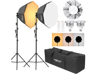 Softbox Fotografie Verlichting Kit, 2X AMBITFUL 65cm Softbox Verlichting Kit met 2M Statief Licht Stand & 2X 50W 3000-6500K Bi-Color LED Lamp, LED Continue Verlichting voor Video-opname/Live Streaming