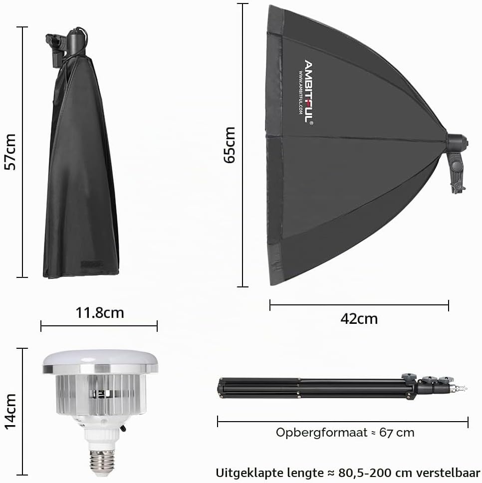 Softbox Fotografie Verlichting Kit, 2X AMBITFUL 65cm Softbox Verlichting Kit met 2M Statief Licht Stand & 2X 50W 3000-6500K Bi-Color LED Lamp, LED Continue Verlichting voor Video-opname/Live Streaming