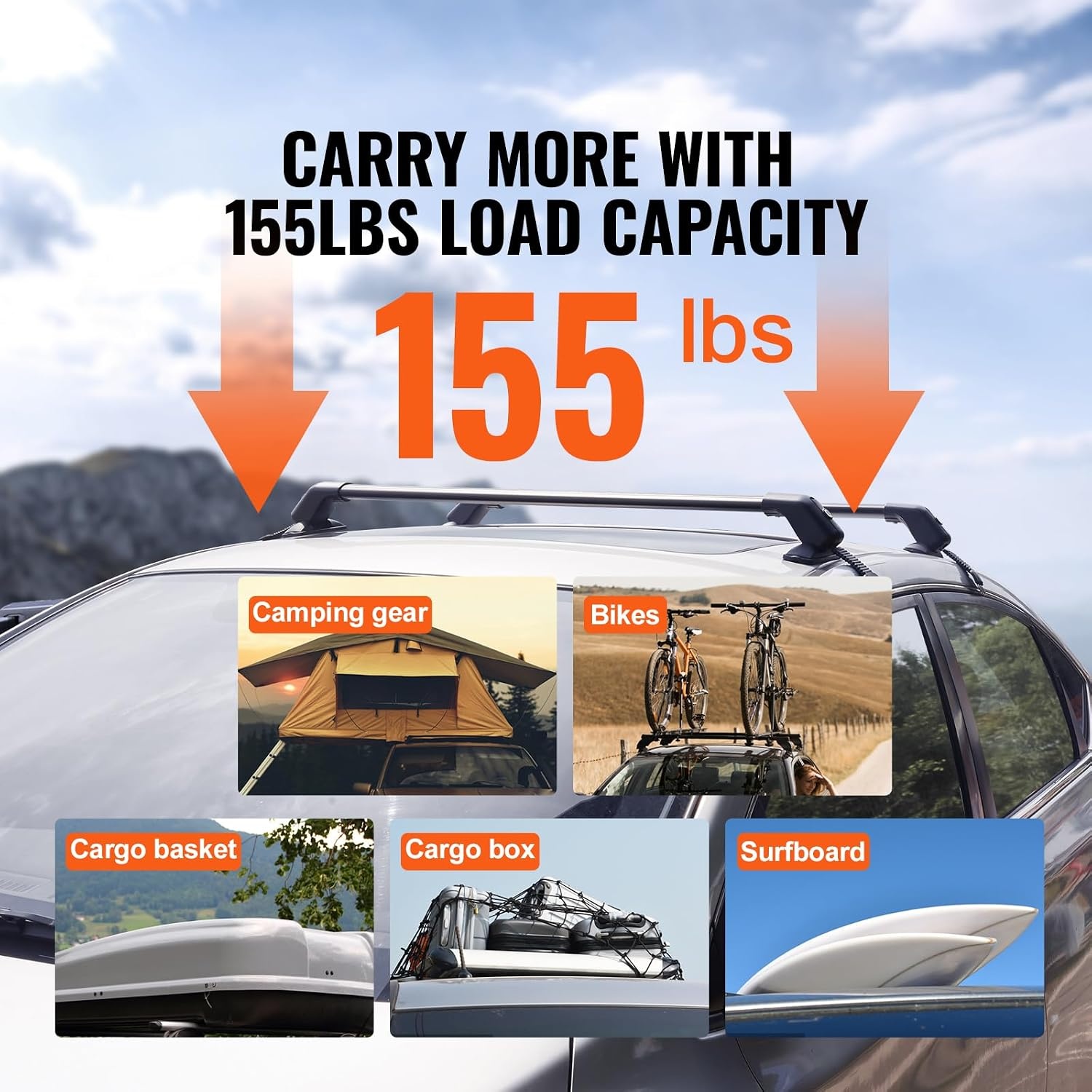 VEVOR Universele Dwarsdakrails 2PCs Afsluitbaar Aluminium Dakrek Auto Lading 70,3 kg Eenvoudige Installatie Compatibel met Open Top Voertuigen Reizen
