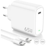 65W USB C Oplader Snellader met PD3.0 en GaN II Technologie PPS USB C Supersnellader Voeding met 2M Type C Kabel voor Phone 15 Plus/16 Pro, voor Galaxy S24/23/S22, voor MacBook Pro/Air - Wit
