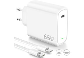 65W GaN Snellader met 2m USB-C Kabel - Wit (37% Korting!)