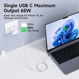 65W USB C Oplader Snellader met PD3.0 en GaN II Technologie PPS USB C Supersnellader Voeding met 2M Type C Kabel voor Phone 15 Plus/16 Pro, voor Galaxy S24/23/S22, voor MacBook Pro/Air - Wit