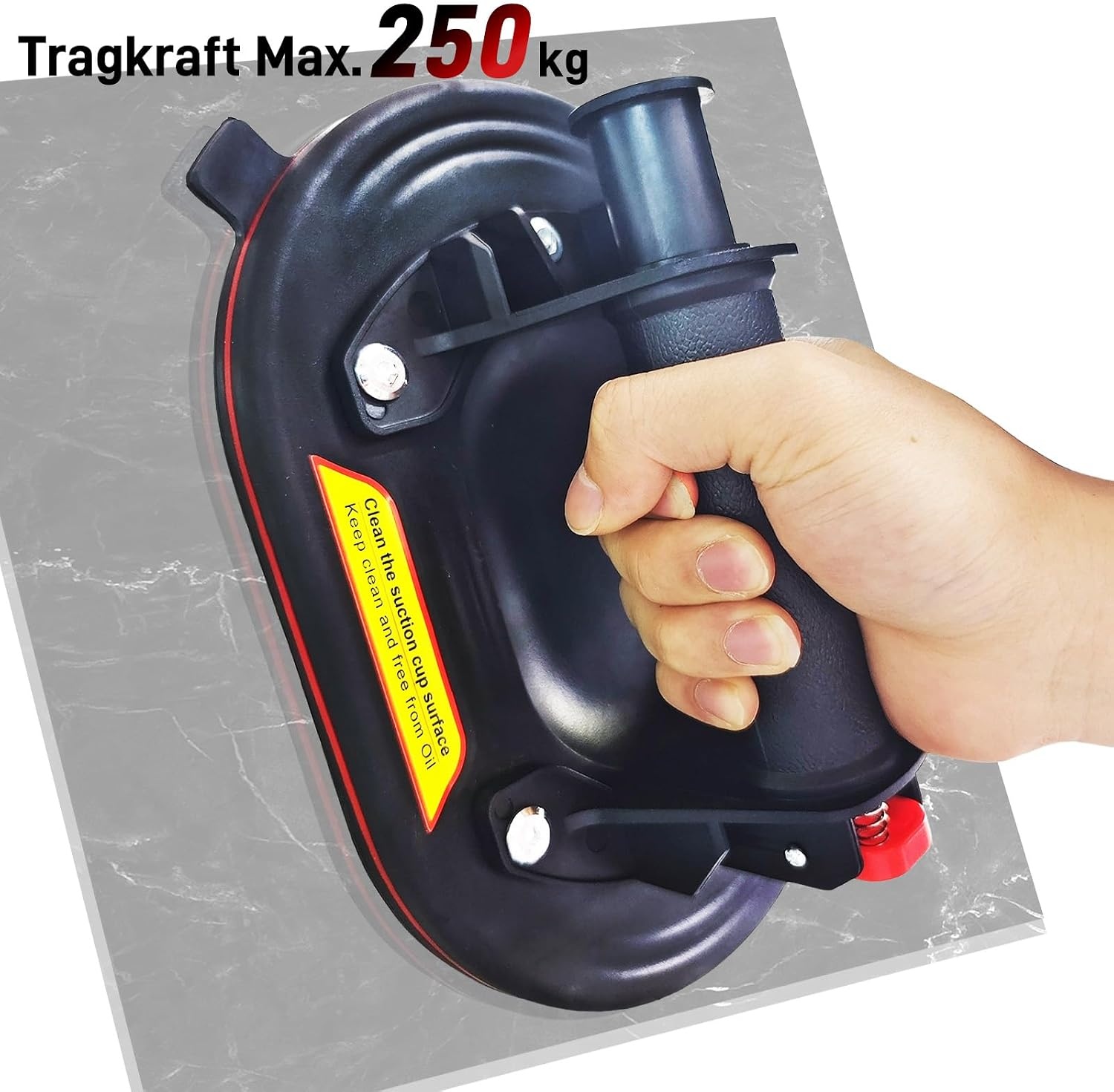 DURDUR Set van 2 zuignappen, draagkracht max. 280 kg, 24 cm diameter, verdikt vacuüm zuigkracht voor glas, laminaat, tegels en terrasplaten, tegellifter glaszuiger