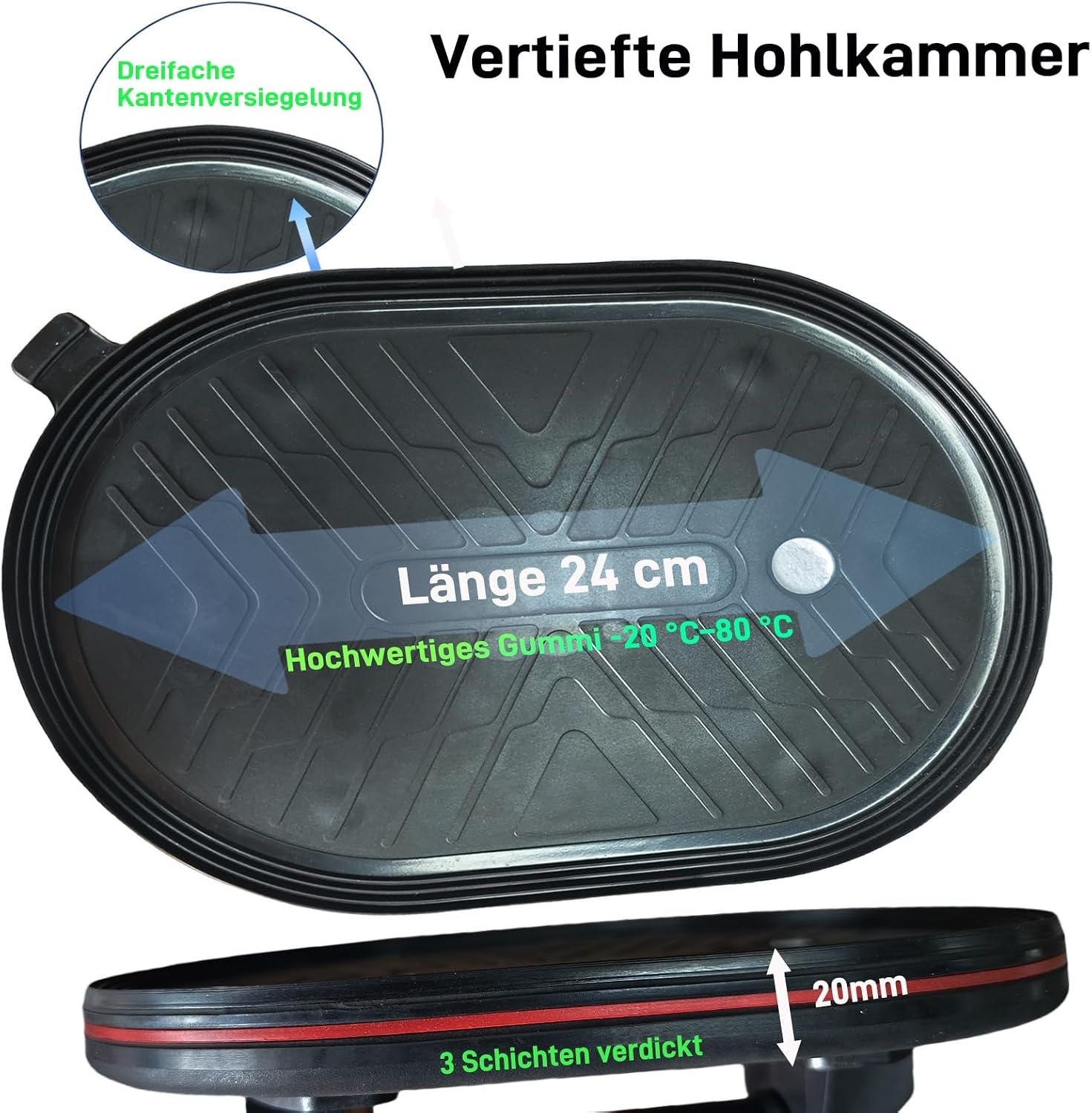 DURDUR Set van 2 zuignappen, draagkracht max. 280 kg, 24 cm diameter, verdikt vacuüm zuigkracht voor glas, laminaat, tegels en terrasplaten, tegellifter glaszuiger