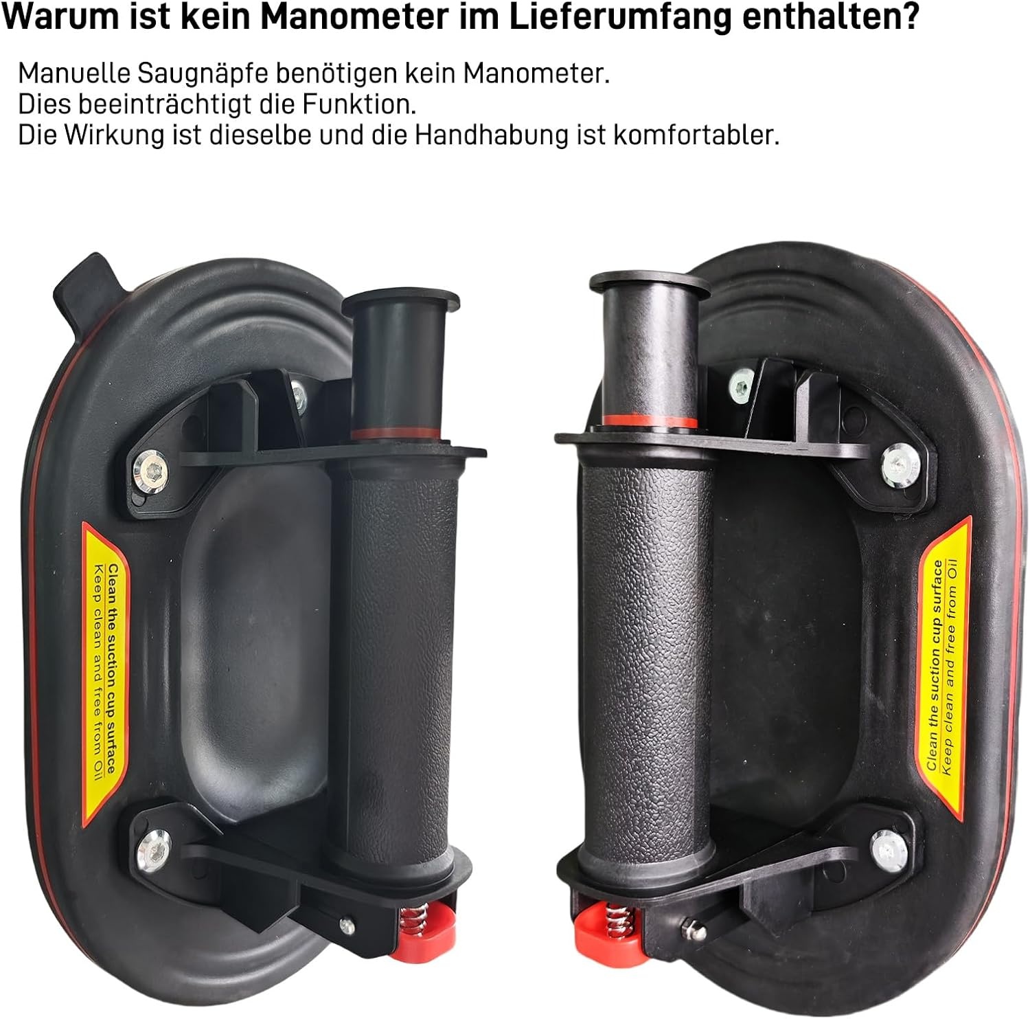 DURDUR Set van 2 zuignappen, draagkracht max. 280 kg, 24 cm diameter, verdikt vacuüm zuigkracht voor glas, laminaat, tegels en terrasplaten, tegellifter glaszuiger