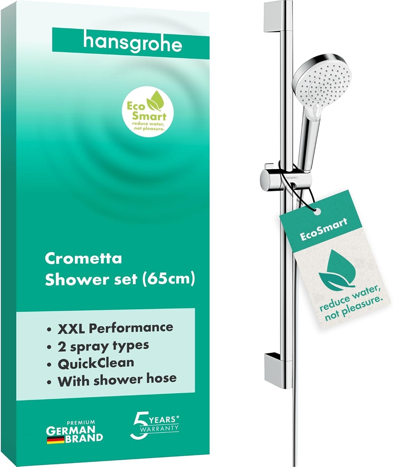 hansgrohe Crometta Vario waterbesparende doucheset 0,65 m met, 2 sproeimodi, 9 l/min, wit/chroom