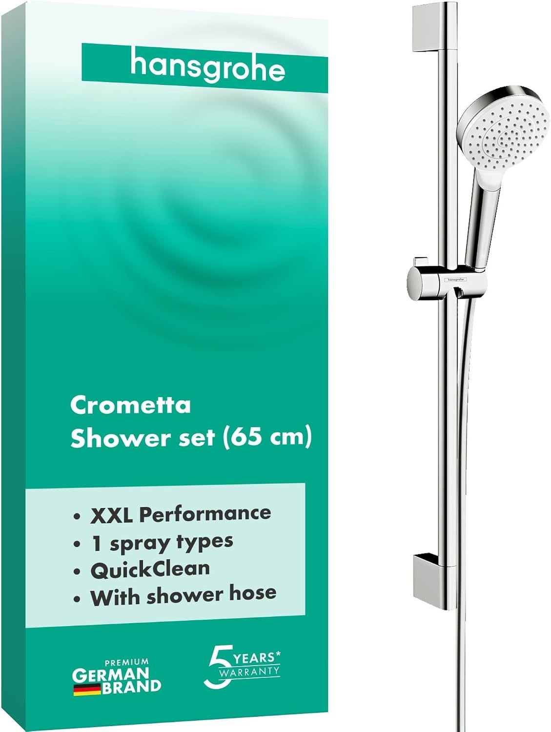 hansgrohe Crometta Vario waterbesparende doucheset 0,65 m met, 2 sproeimodi, 9 l/min, wit/chroom