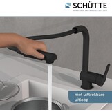 SCHÜTTE 79760 LONDON keukenmengkraan met uittrekbare douche, waterkraan voor de keuken met energiebesparende functie, mengkraan met ééngreepsmengkraan, gootsteenmengkraan, mat zwart