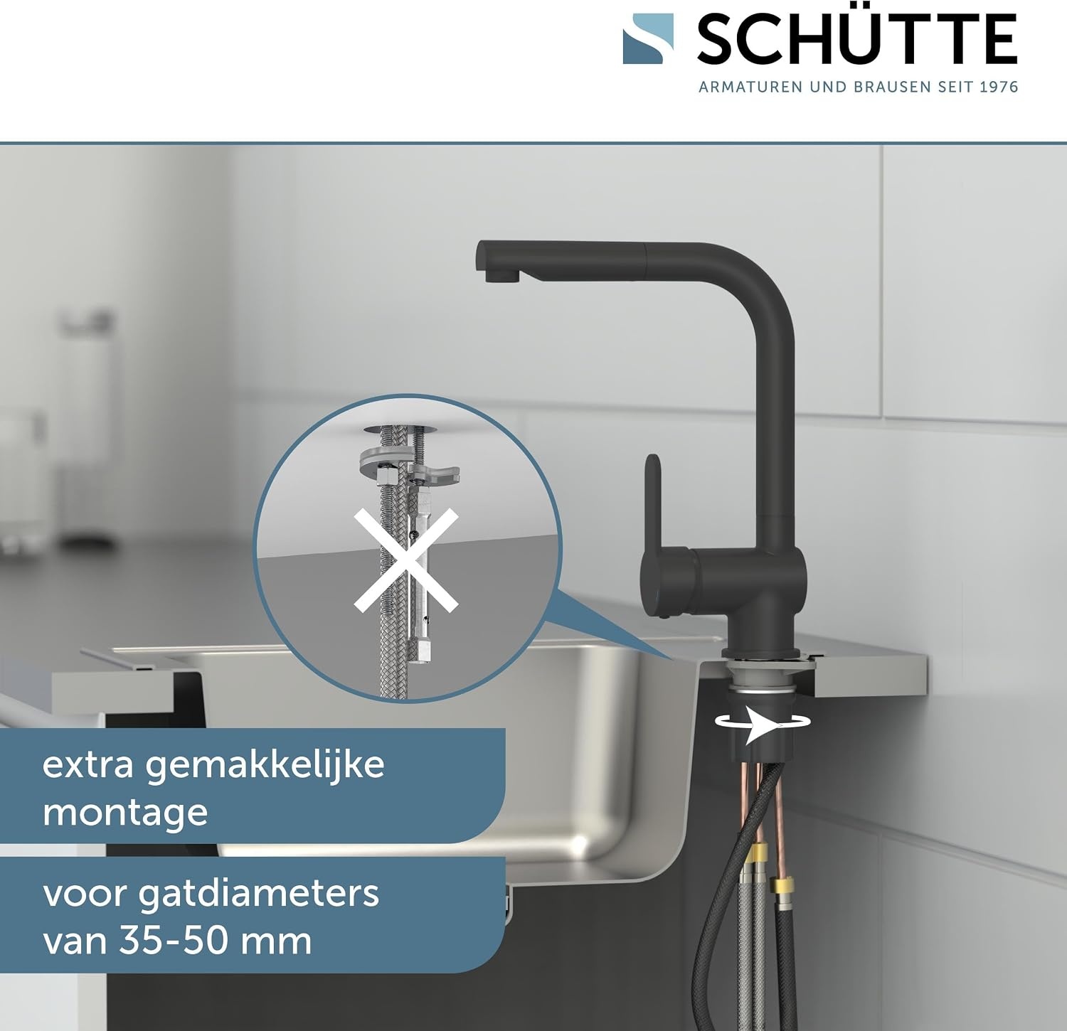 SCHÜTTE 79760 LONDON keukenmengkraan met uittrekbare douche, waterkraan voor de keuken met energiebesparende functie, mengkraan met ééngreepsmengkraan, gootsteenmengkraan, mat zwart