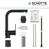 SCHÜTTE 79760 LONDON keukenmengkraan met uittrekbare douche, waterkraan voor de keuken met energiebesparende functie, mengkraan met ééngreepsmengkraan, gootsteenmengkraan, mat zwart