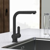 SCHÜTTE 79760 LONDON keukenmengkraan met uittrekbare douche, waterkraan voor de keuken met energiebesparende functie, mengkraan met ééngreepsmengkraan, gootsteenmengkraan, mat zwart