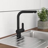 SCHÜTTE 79760 LONDON keukenmengkraan met uittrekbare douche, waterkraan voor de keuken met energiebesparende functie, mengkraan met ééngreepsmengkraan, gootsteenmengkraan, mat zwart