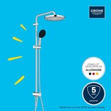 Grohe 26989001 Vitalio 250 douchesysteem met omschakeling, waterbesparend, 8 l per minuut (voor bestaande armaturen, 2 straalsoorten, extra grote douchestang 104 cm), rond, chroom, 26680001