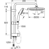 Grohe 26989001 Vitalio 250 douchesysteem met omschakeling, waterbesparend, 8 l per minuut (voor bestaande armaturen, 2 straalsoorten, extra grote douchestang 104 cm), rond, chroom, 26680001