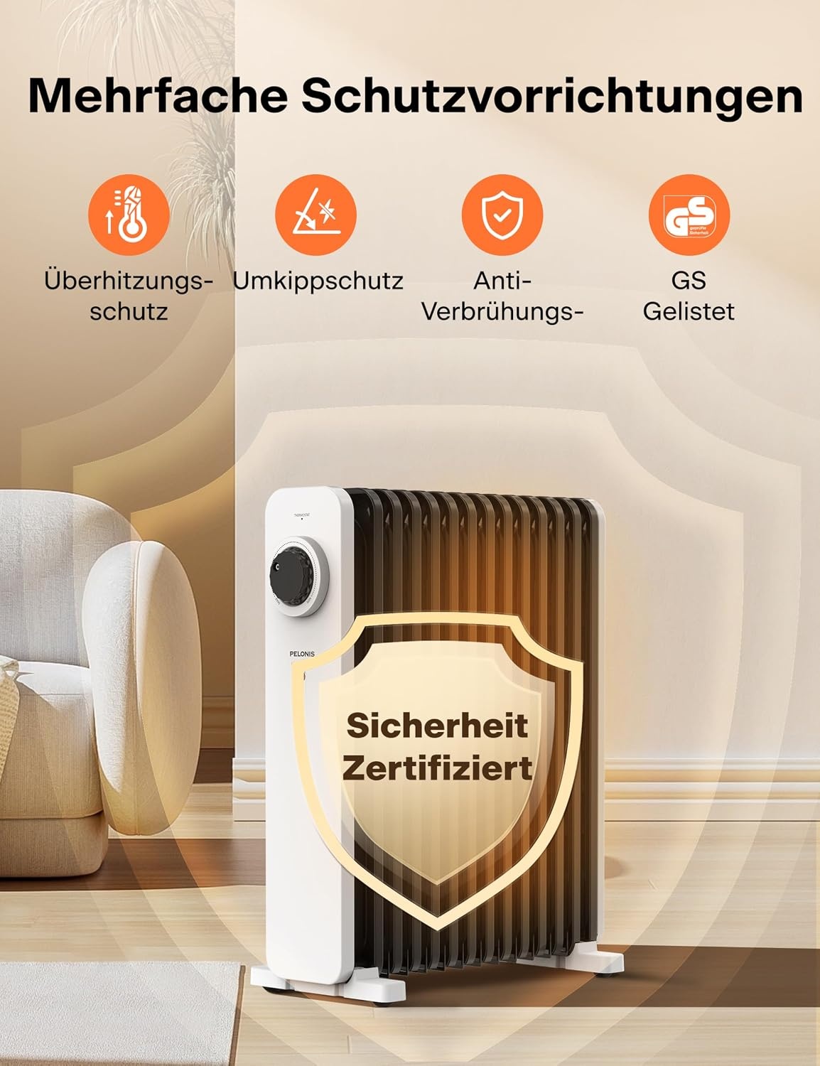 PELONIS Ölradiator 2500W - 13 Ribben - Elektrische Kachel - Wit - 25 m²