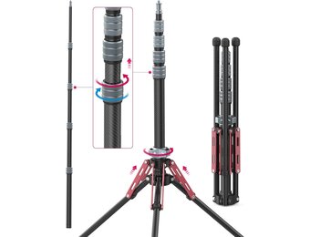 ULANZI MT-49 Lampstatief, lichtstatief koolstofvezel, 194 cm / 76,4 inch Stabiel Lichtstatief koolstofvezel voor Studiokits, Softbox, Reflector Ringlicht en COB-licht, Verlichtingsstatief met draagtas