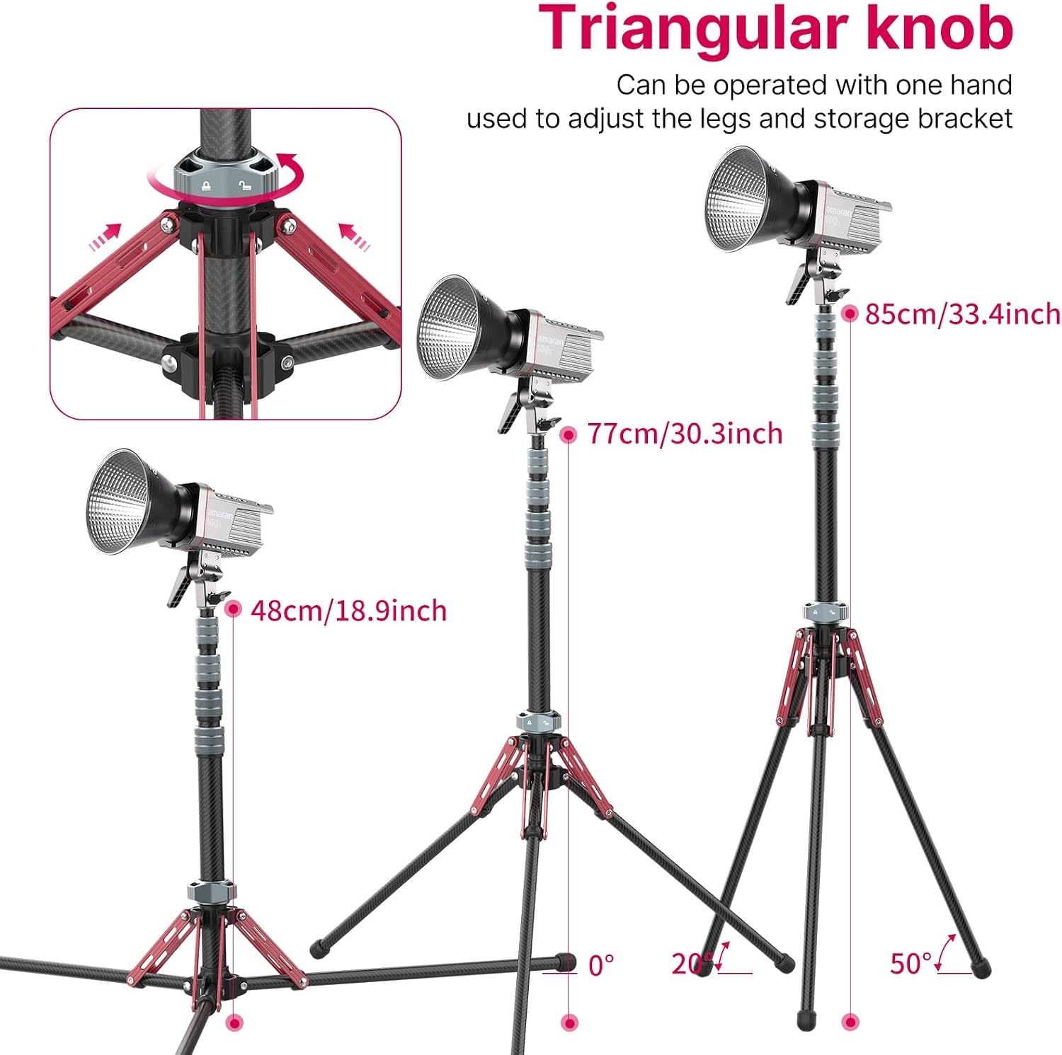 ULANZI MT-49 Lampstatief, lichtstatief koolstofvezel, 194 cm / 76,4 inch Stabiel Lichtstatief koolstofvezel voor Studiokits, Softbox, Reflector Ringlicht en COB-licht, Verlichtingsstatief met draagtas