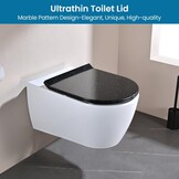 Toiletbril met soft-close mechanisme, WC-zitting D-vorm, zwart marmer toiletdeksel, toiletbril softclose, toiletzitting duroplast, WC-deksel met snelsluiting, Toilet Seats slim