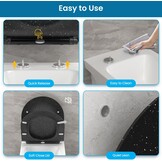 Toiletbril met soft-close mechanisme, WC-zitting D-vorm, zwart marmer toiletdeksel, toiletbril softclose, toiletzitting duroplast, WC-deksel met snelsluiting, Toilet Seats slim