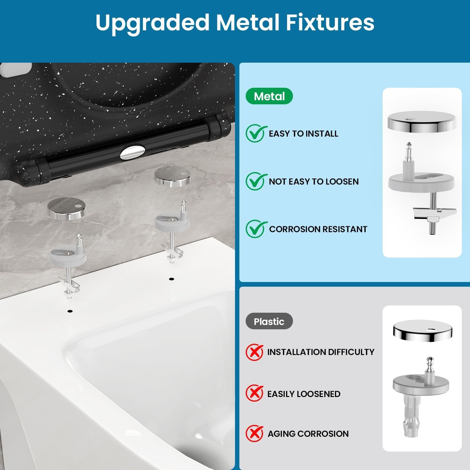 Toiletbril met soft-close mechanisme, WC-zitting D-vorm, zwart marmer toiletdeksel, toiletbril softclose, toiletzitting duroplast, WC-deksel met snelsluiting, Toilet Seats slim