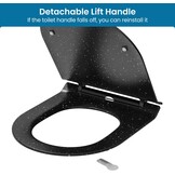 Toiletbril met soft-close mechanisme, WC-zitting D-vorm, zwart marmer toiletdeksel, toiletbril softclose, toiletzitting duroplast, WC-deksel met snelsluiting, Toilet Seats slim