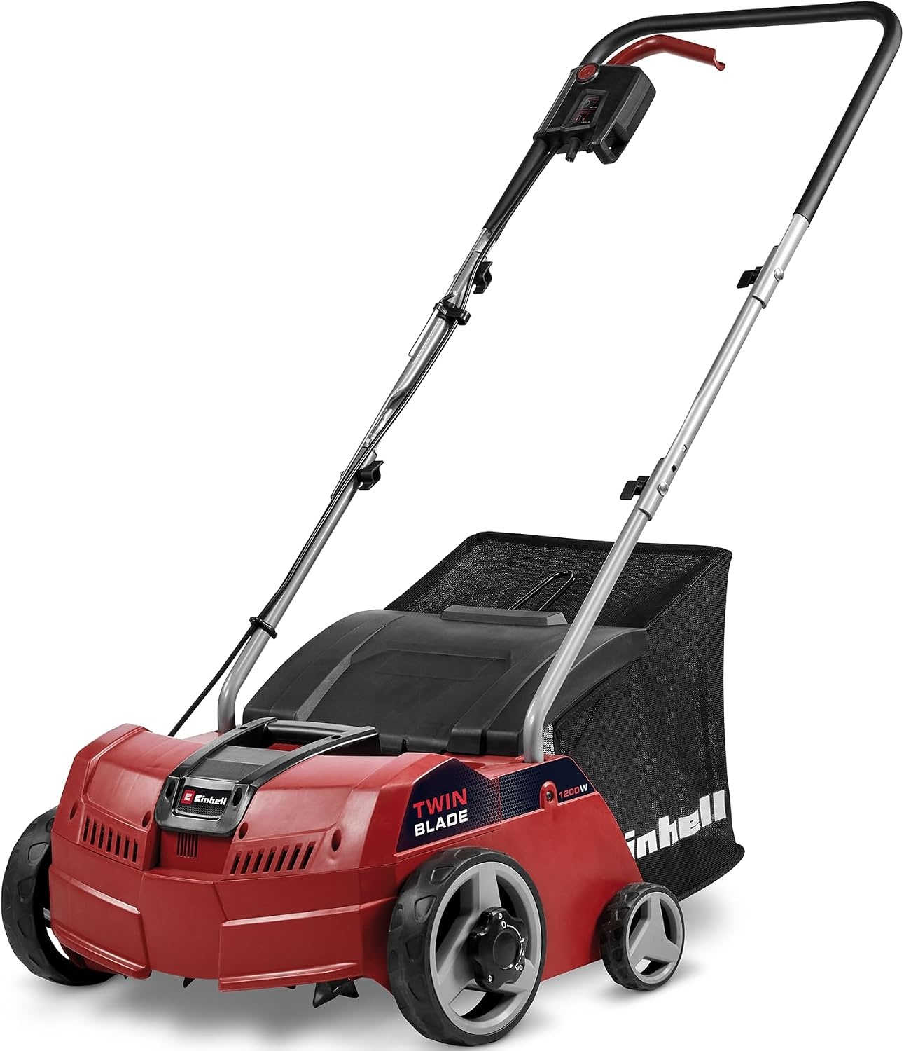 Einhell Elektrische verticuteermachine ventilator GC-SA 1231/1 (230 V, tot 300 m², 1,2 W, 28 l opvangzak, kogelgelagerde messenwals + ventilatorroller, 3 niveaus werkdiepte, inklapbare duwstang)