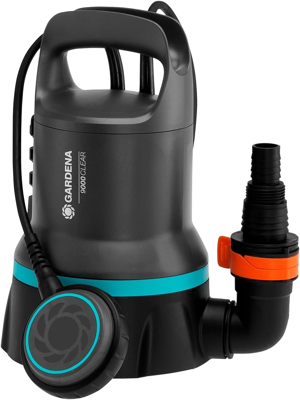 Gardena schoon-water-dompelpomp 9000: Schoon-water-pomp met een capaciteit van 9.000 l/u, vlotterschakelaar met permanente functie, vlakafzuiging tot 2 mm, snelkoppelingssysteem, 300 W (09030-20) - Maat bis zu 9.000 l/h - Schwimmerschalter