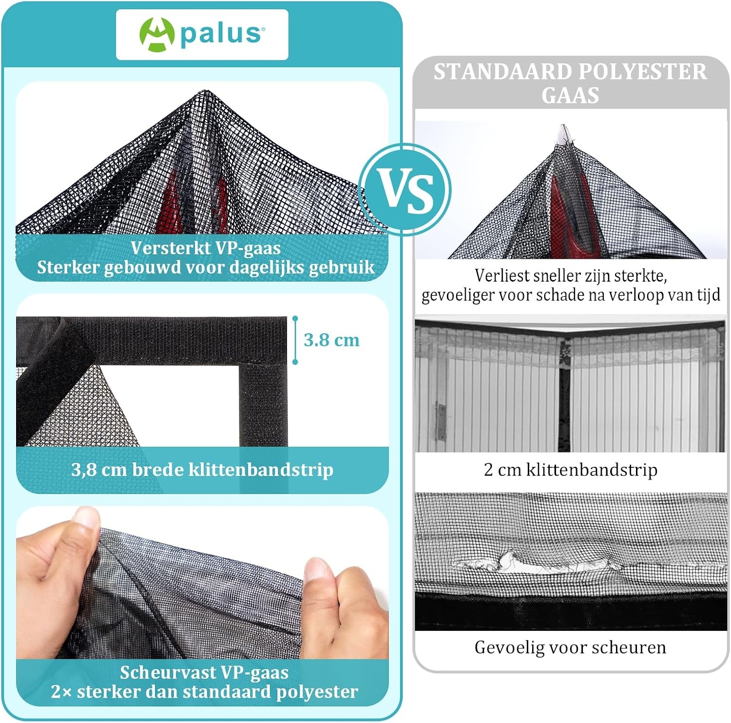 Apalus VP Vliegengordijn voor Deuren, Magnetische Insectenbescherming voor Balkondeuren 90x200 cm, 2× Duurzamer dan de Apalus Classic, Sterkere Magneten, 3,8cm Brede Bevestigingsband, Niet Inkortbaar