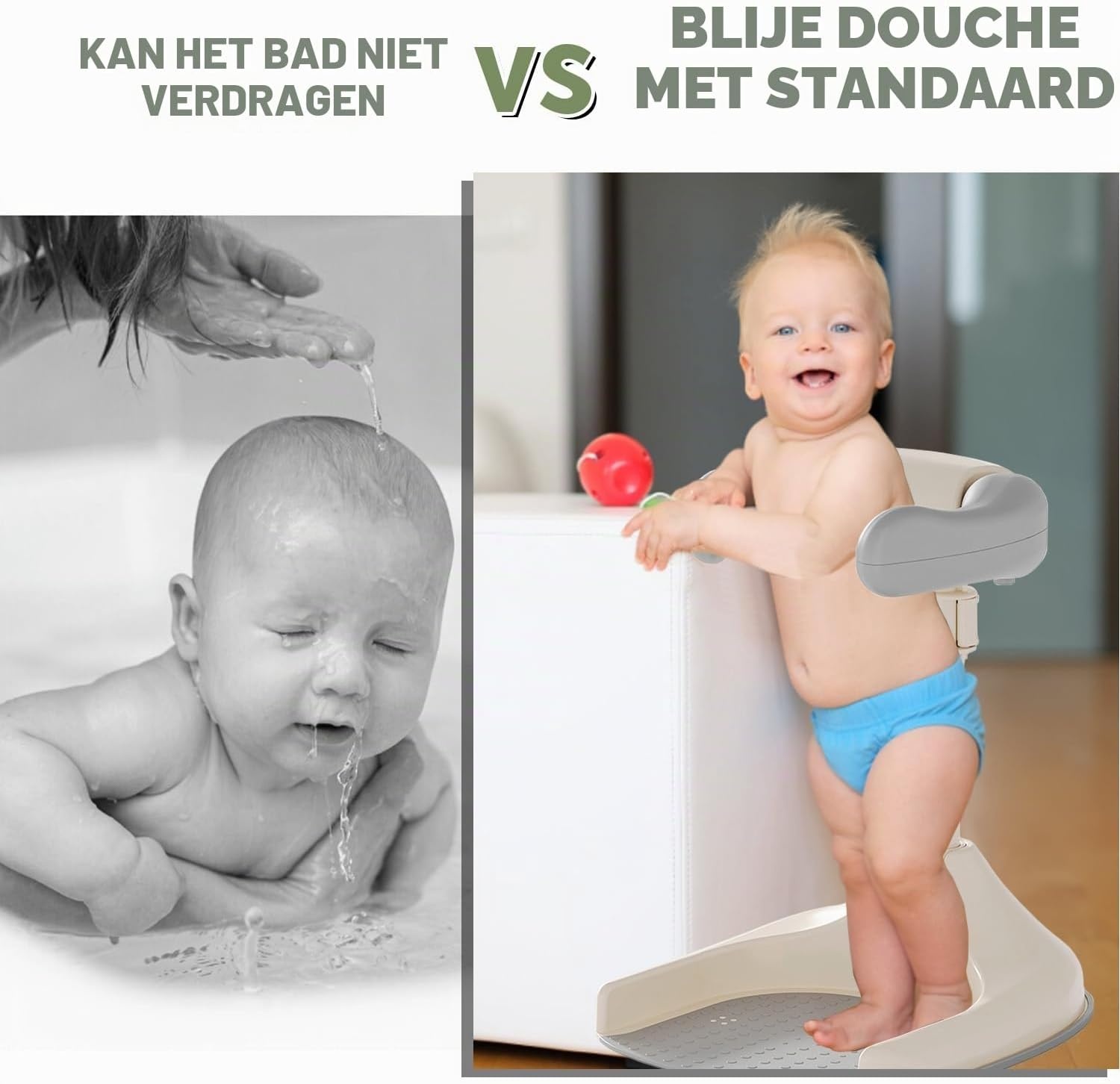 Babybadkuip met douchestandaard, verstelbare babydouchestandaard, staande ondersteuning met anti-slip basis, Smart Water Flow Hug Tower voor 6-36 maanden, badzitje voor babydouche