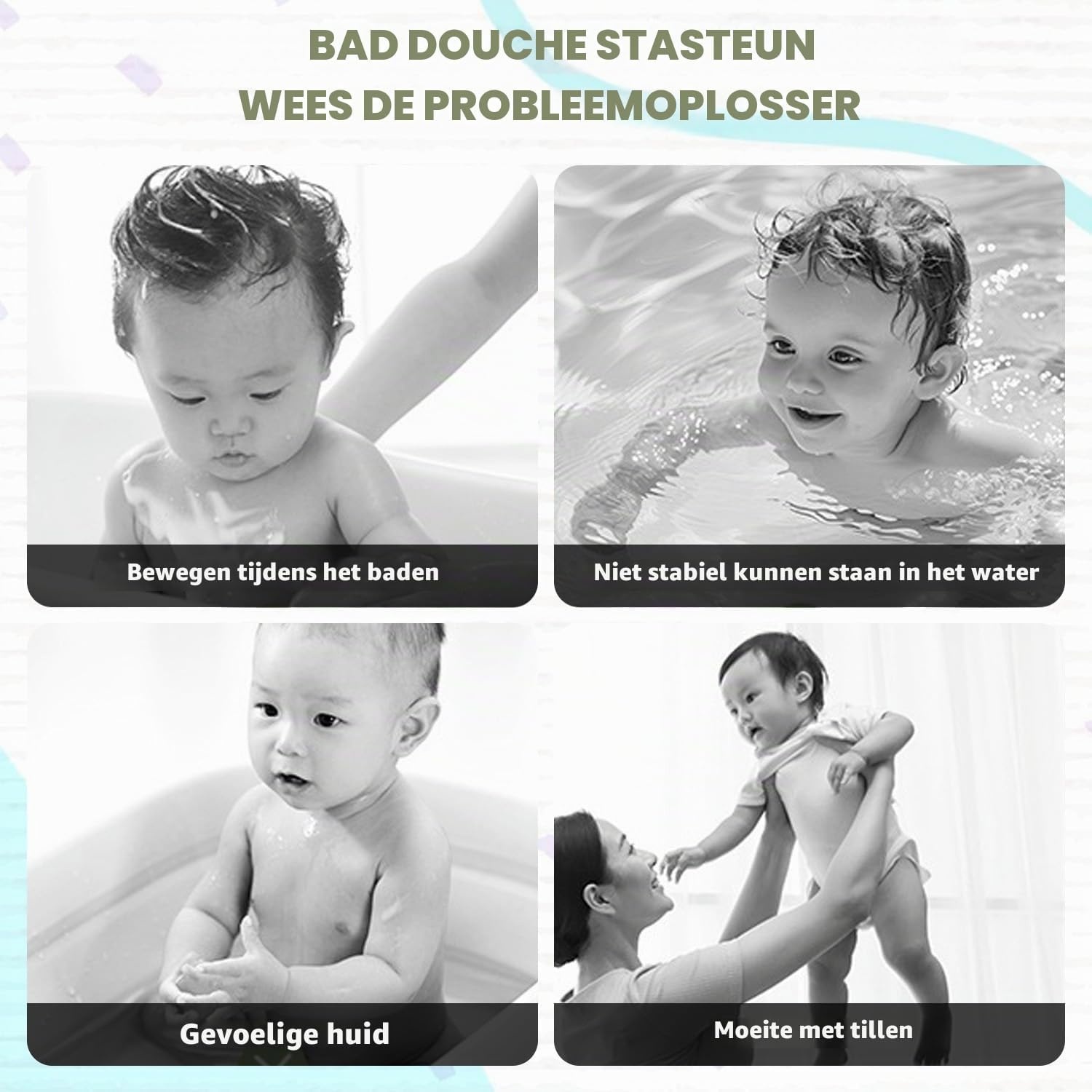 Babybadkuip met douchestandaard, verstelbare babydouchestandaard, staande ondersteuning met anti-slip basis, Smart Water Flow Hug Tower voor 6-36 maanden, badzitje voor babydouche