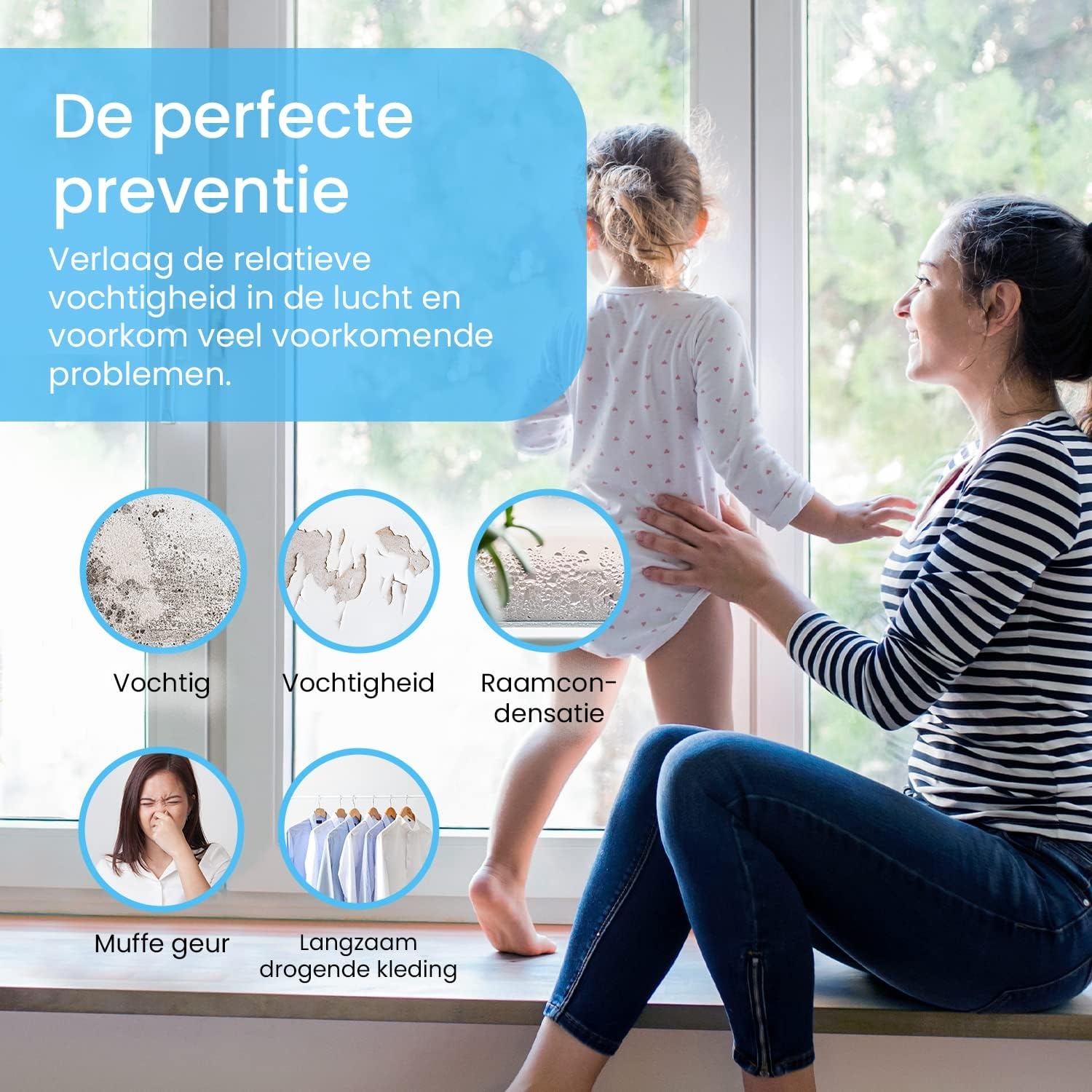 Pro Breeze Luchtontvochtiger, Elektrische ontvochtiger, 1500ml Watertank, Compact, Draagbaar & Stil - Tegen Vocht en Schimmel in Huis, Keuken, Slaapkamer, Badkamer