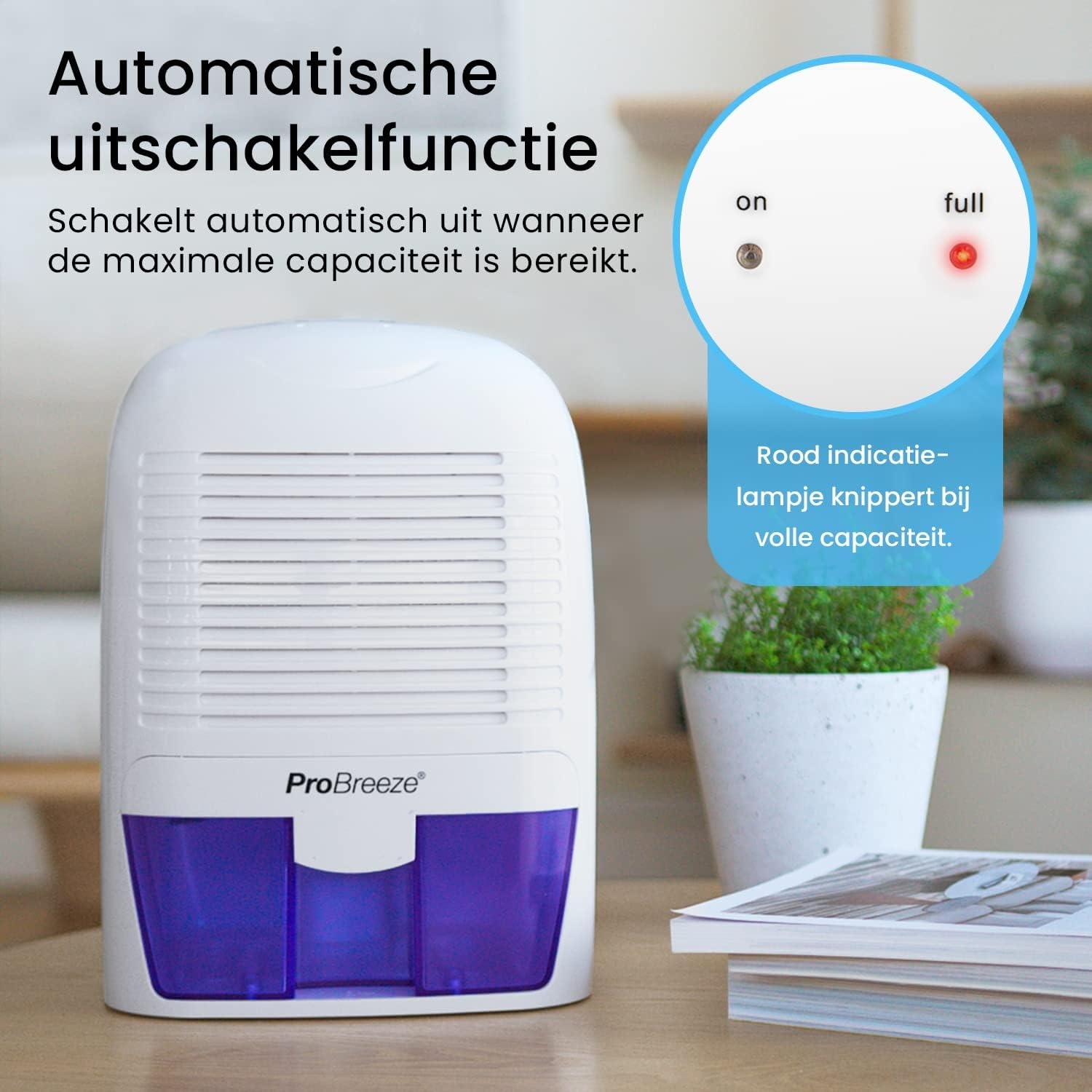 Pro Breeze Luchtontvochtiger, Elektrische ontvochtiger, 1500ml Watertank, Compact, Draagbaar & Stil - Tegen Vocht en Schimmel in Huis, Keuken, Slaapkamer, Badkamer