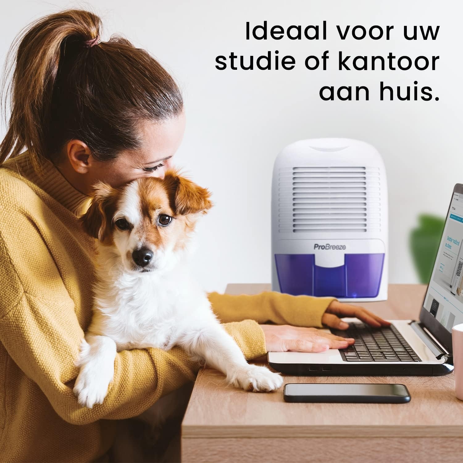 Pro Breeze Luchtontvochtiger, Elektrische ontvochtiger, 1500ml Watertank, Compact, Draagbaar & Stil - Tegen Vocht en Schimmel in Huis, Keuken, Slaapkamer, Badkamer