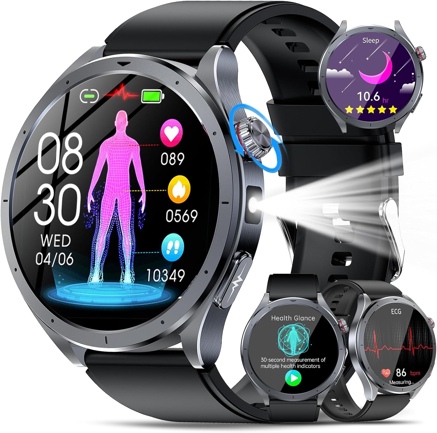 YUPENG AI Smartwatch 1,53 inch met ECG en HRV - Zwart
