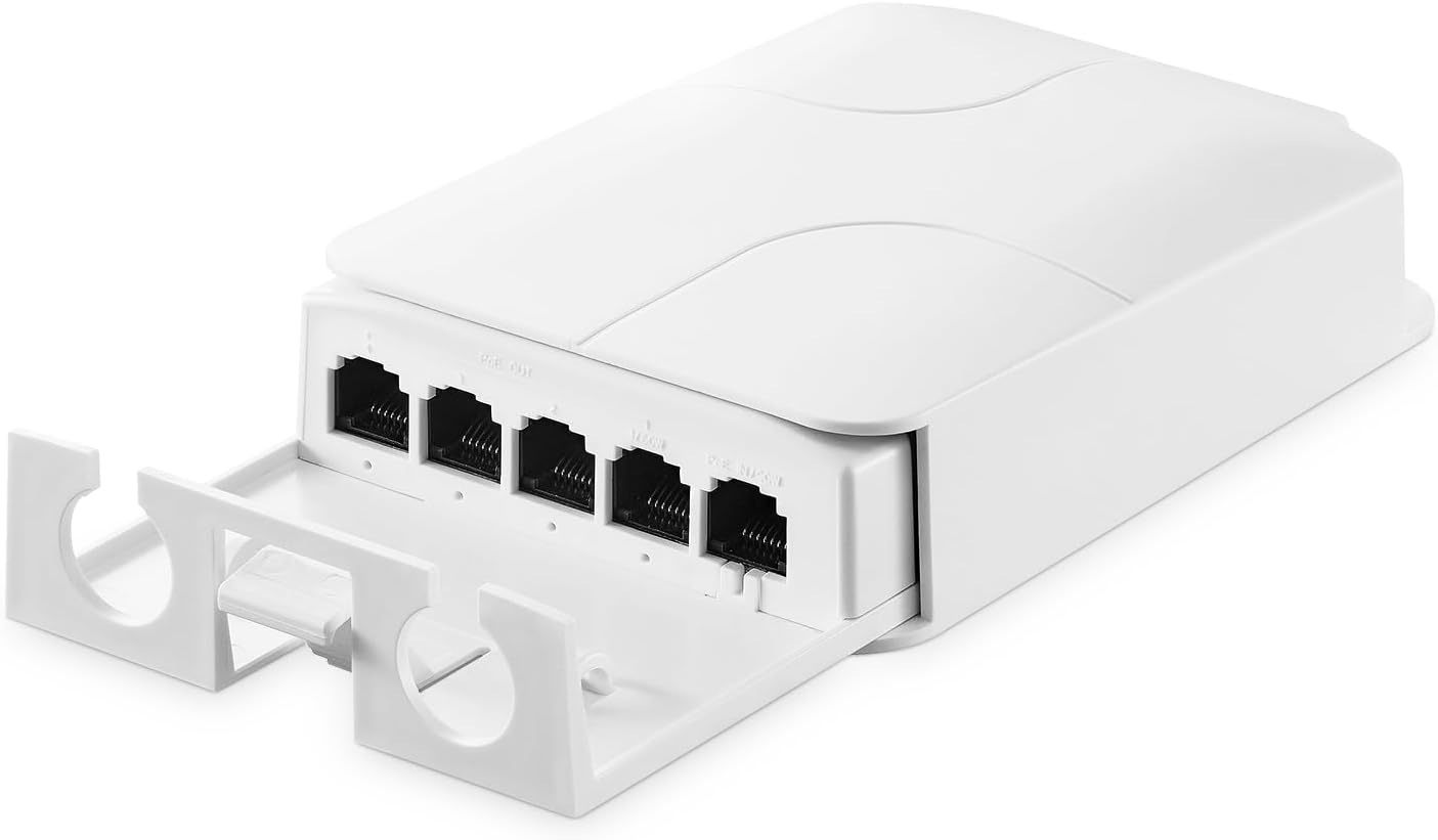 Binardat Outdoor PoE Passthrough Switch - 1 In 3 Out Extender - Wit