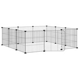 vidaXL Huisdierkooi met 12 panelen en deur, zwart 105x105x35 cm staal
