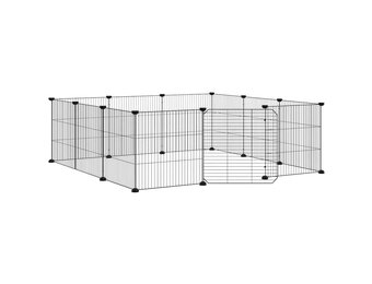 vidaXL Huisdierkooi met 12 panelen en deur, zwart 105x105x35 cm staal