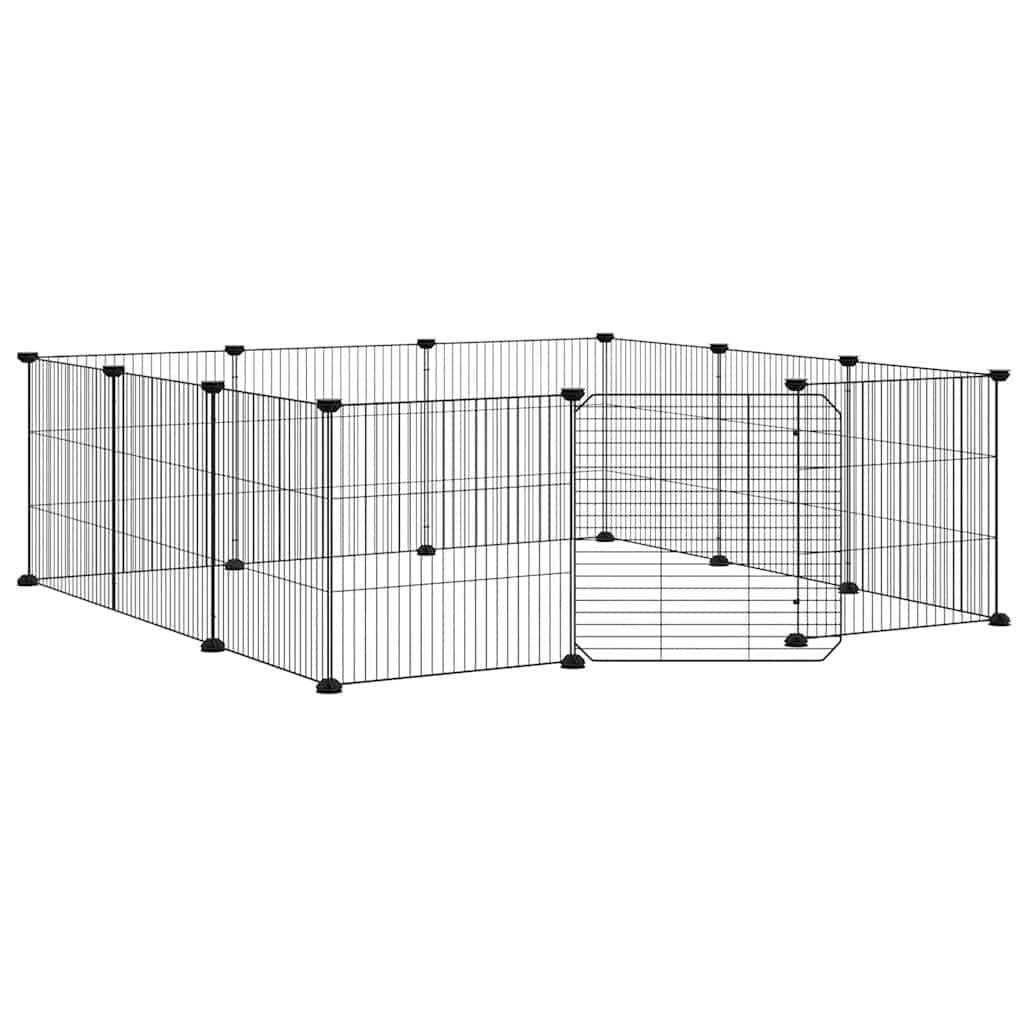 vidaXL Huisdierkooi met 12 panelen en deur, zwart 105x105x35 cm staal