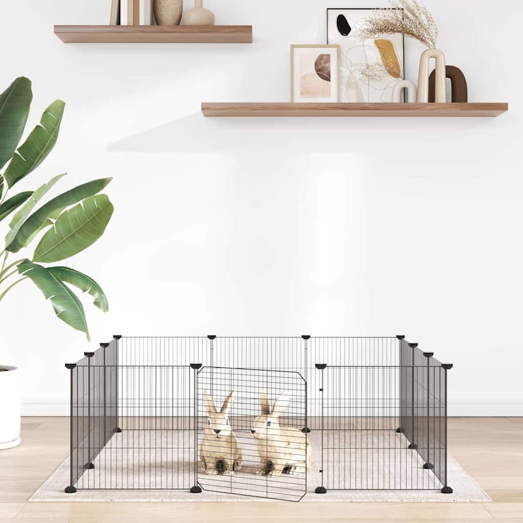 vidaXL Huisdierkooi met 12 panelen en deur, zwart 105x105x35 cm staal