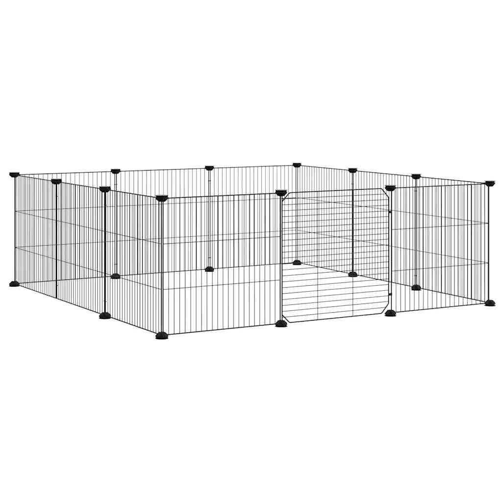 vidaXL Huisdierkooi met 12 panelen en deur, zwart 105x105x35 cm staal