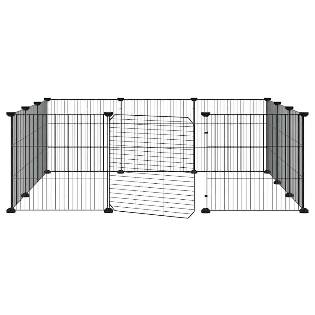 vidaXL Huisdierkooi met 12 panelen en deur, zwart 105x105x35 cm staal