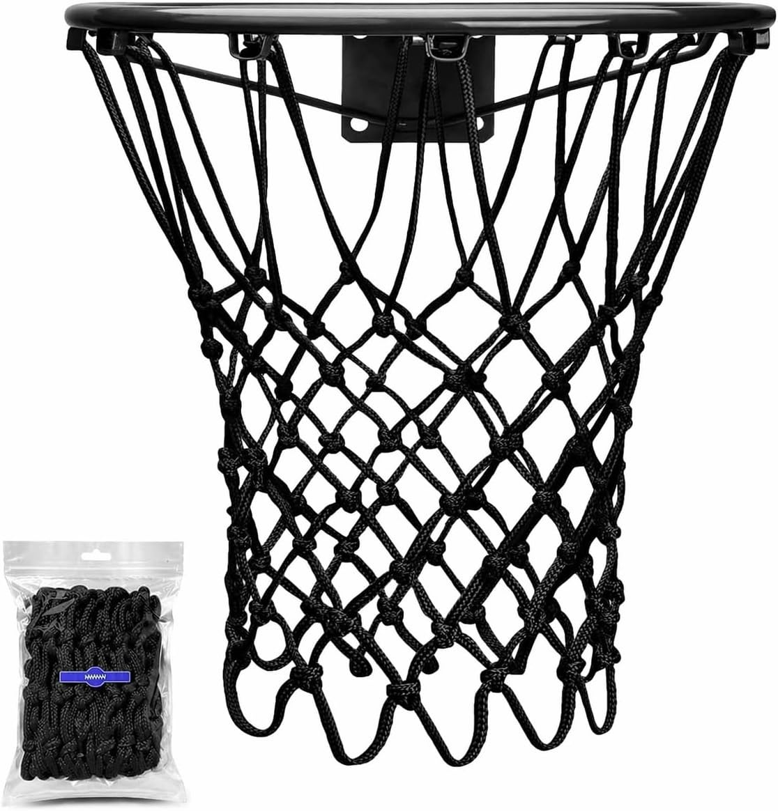 XXXYYY Zwart basketbalnet buiten Heavy Duty, 2022 Nieuwste Professionele On-Court Kwaliteit [7 oz], Past Outdoor Standaard Maat Hoepel, Alle Weer Anti Whip-12 Loops