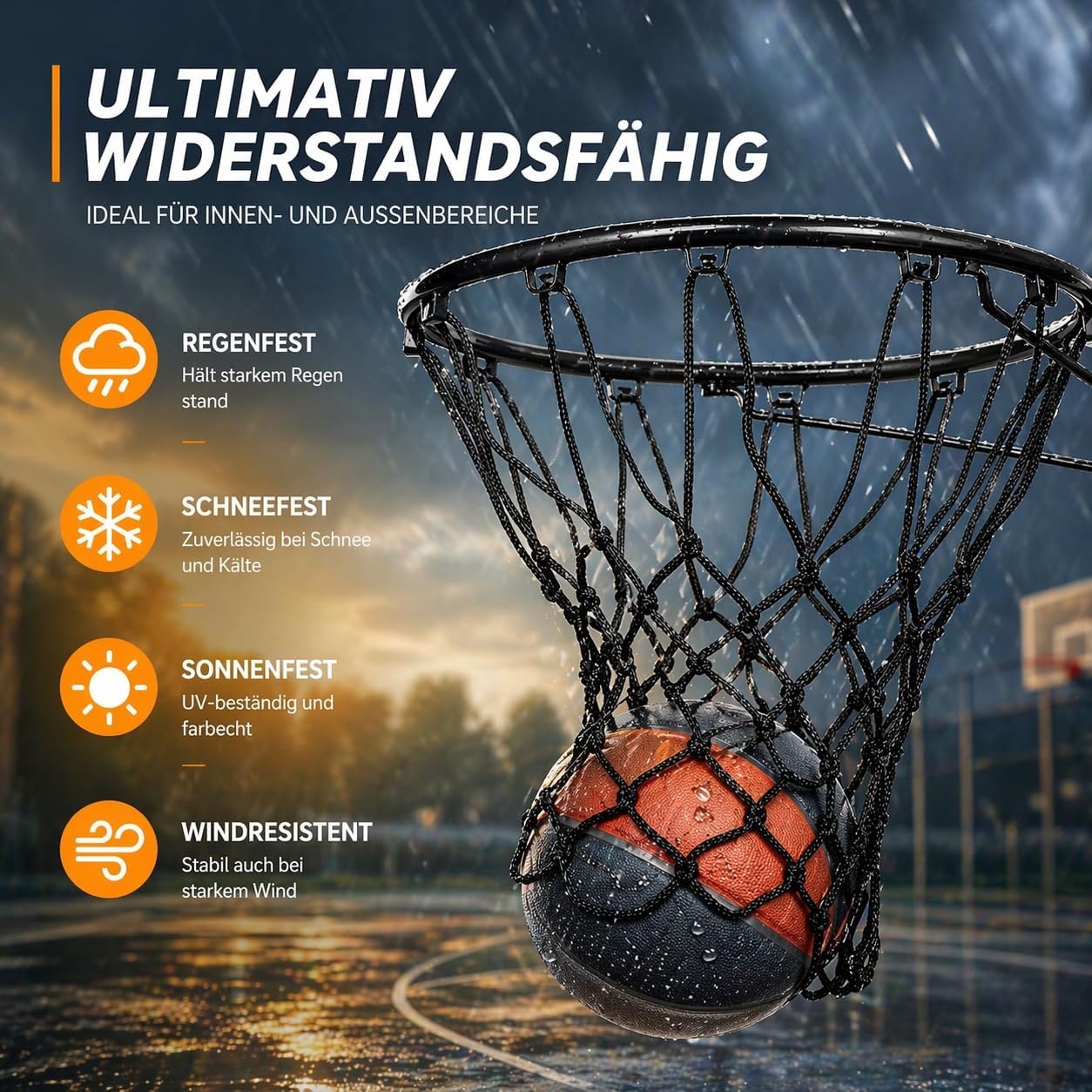 XXXYYY Zwart basketbalnet buiten Heavy Duty, 2022 Nieuwste Professionele On-Court Kwaliteit [7 oz], Past Outdoor Standaard Maat Hoepel, Alle Weer Anti Whip-12 Loops