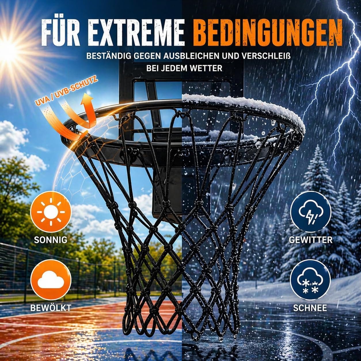 XXXYYY Zwart basketbalnet buiten Heavy Duty, 2022 Nieuwste Professionele On-Court Kwaliteit [7 oz], Past Outdoor Standaard Maat Hoepel, Alle Weer Anti Whip-12 Loops