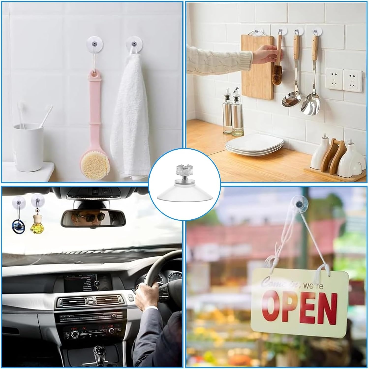 4 stuks zuignappen met schroefdraad en rubberen moer, Ø 40 mm, veelzijdige zuignap, extra sterke transparante pvc-zuignap, zonder boren, zuignappen voor ramen, badkamers, keukens, auto