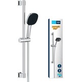 Grohe Vitalio 110 - douchestangset, waterbesparend, 8 l per minuut (3 straalsoorten, lijmen of boren), vierkant, chroom, 26096001, 60 cm douchestang