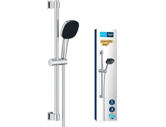 Grohe Vitalio 110 - douchestangset, waterbesparend, 8 l per minuut (3 straalsoorten, lijmen of boren), vierkant, chroom, 26096001, 60 cm douchestang