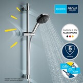 Grohe Vitalio 110 - douchestangset, waterbesparend, 8 l per minuut (3 straalsoorten, lijmen of boren), vierkant, chroom, 26096001, 60 cm douchestang
