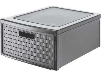 Rotho Country Ladebox 19.2l met 1 lade in rotan-look, Kunststof (PP) BPA-vrij, antraciet, groß/19.2l (45.0 x 34.0 x 20.0 cm)